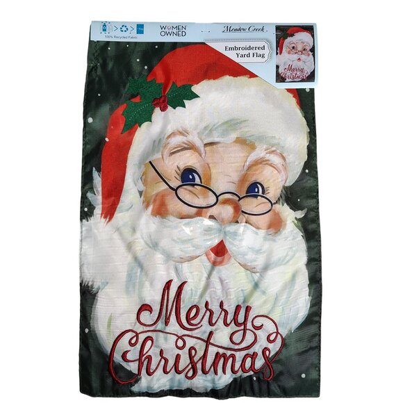 Merry Christmas Santa 18 inch Dimensional Embroidered Double Sided Yard Flag - Picture 1 of 5